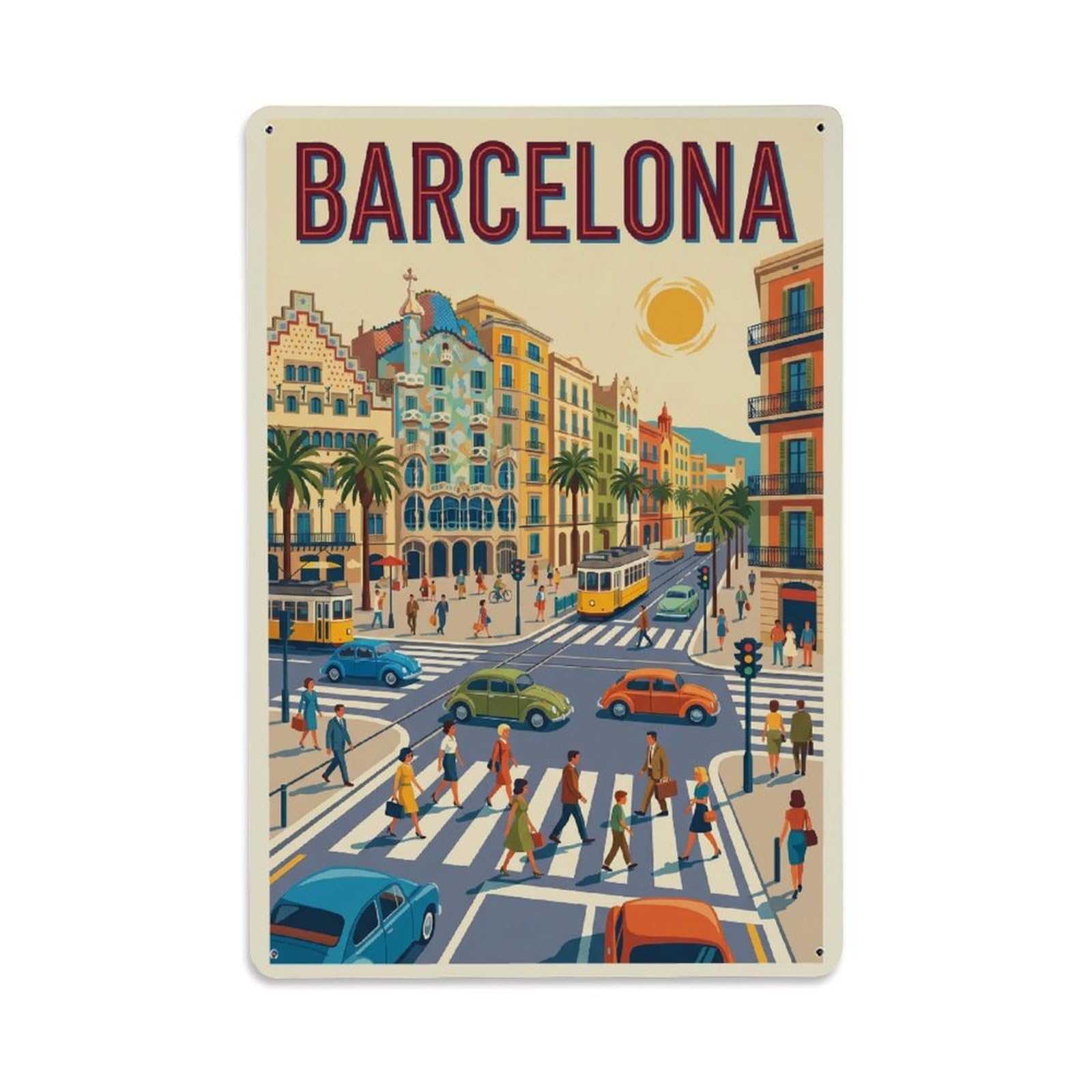 Vintage Travel Crossing Spain Pedestrian Metal Tin Sign
