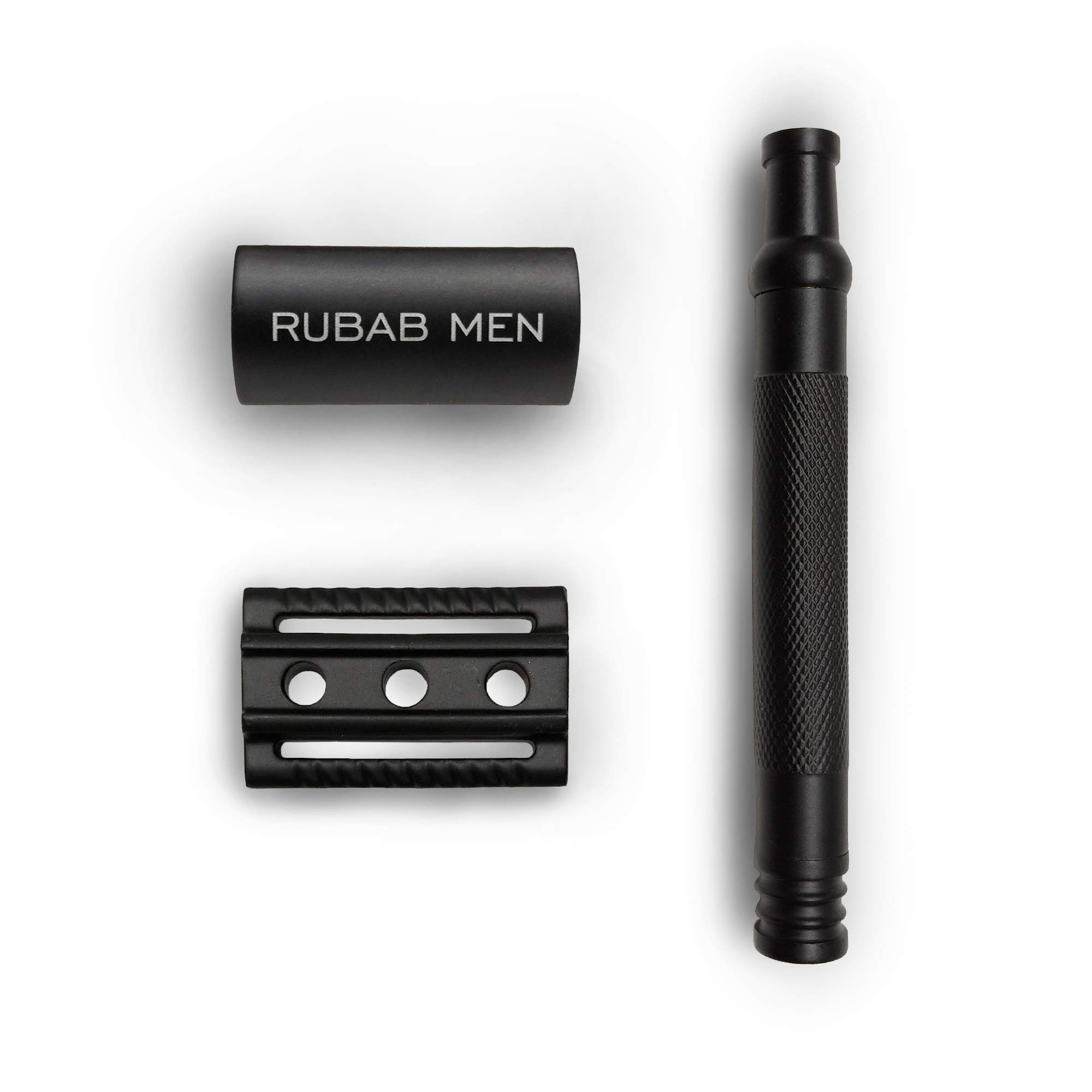 RUBAB MEN Double Edge Precison Safety Razor + 10 SS Blade Combo - Matte Black Finish | Closed Comb | Plastic Free