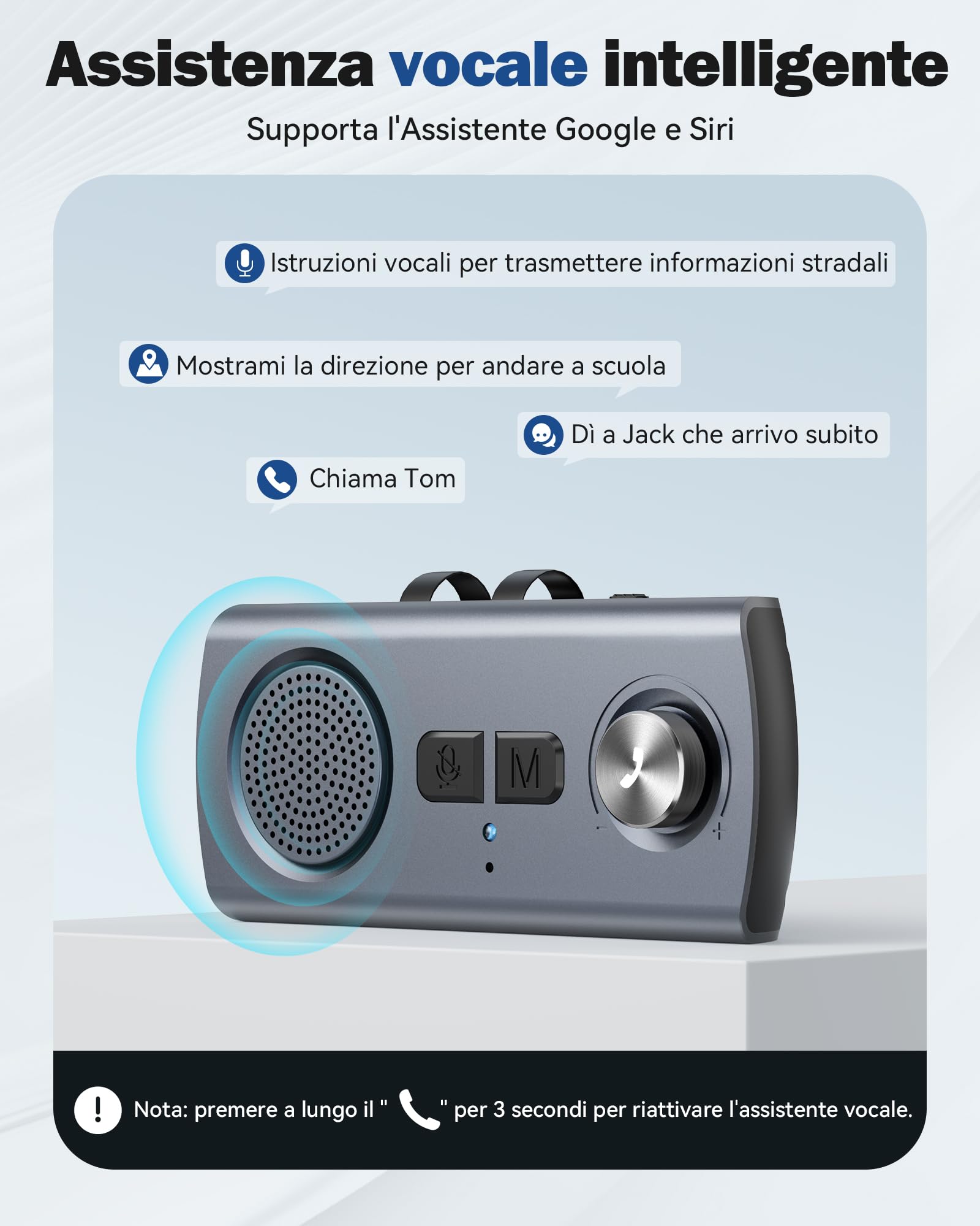 AGPTEK Vivavoce per Auto Bluetooth 5.3 con Siri, Assistente Google, Kit per Auto con Altoparlante Wireless con Slot per Scheda TF, Supporta la Connessione di 2 Telefoni Contemporaneamente