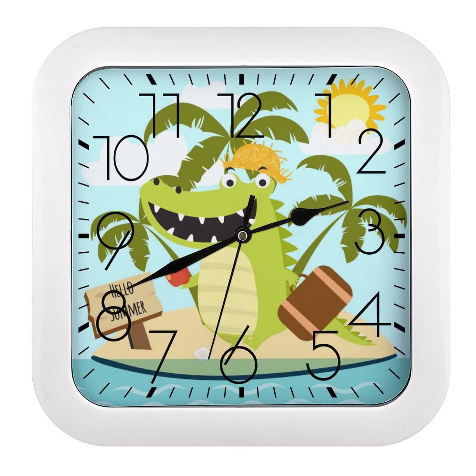 Horloge murale carrée crocodile 26x26cm à grands chiffres pour salon