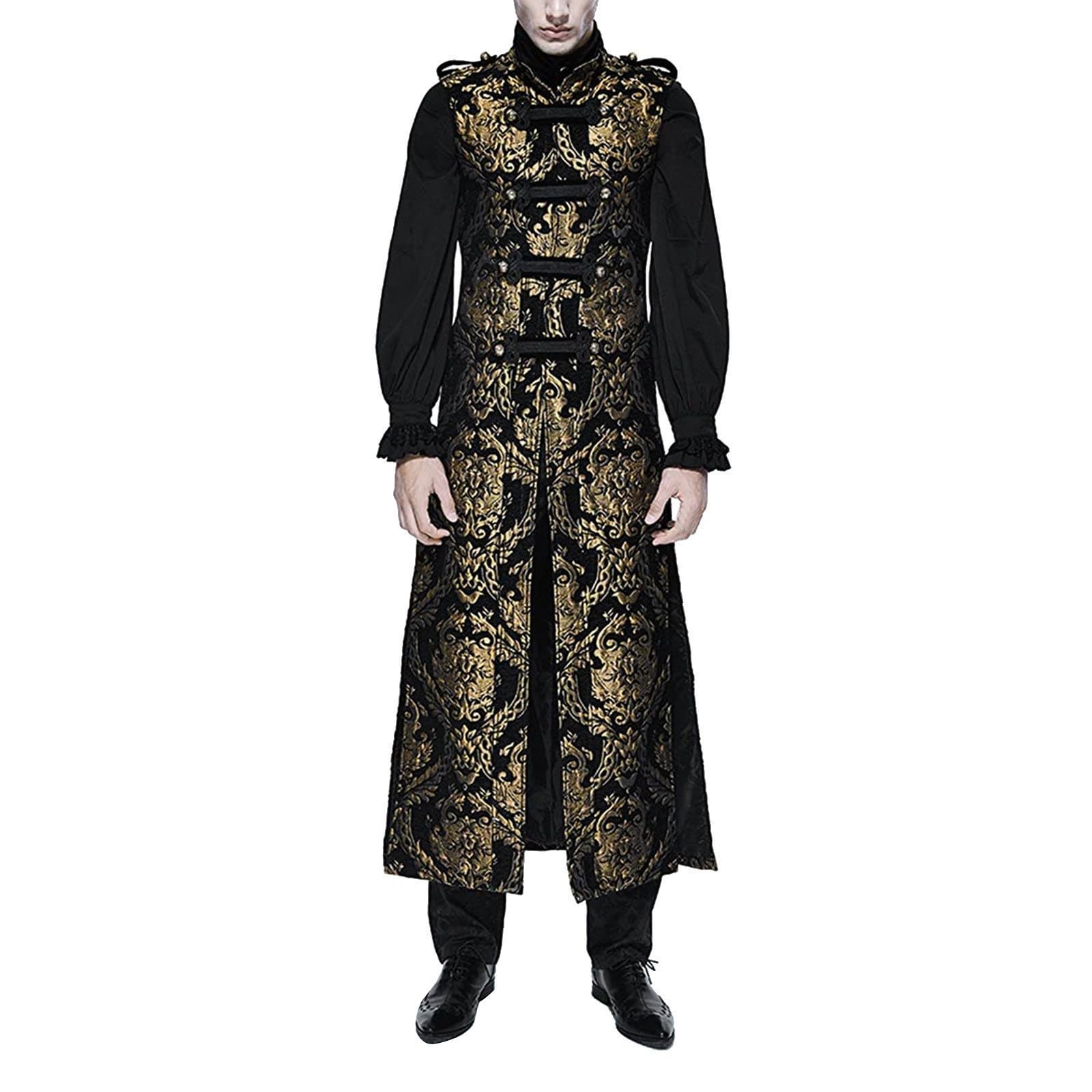 Steampunk Herren Mantel - Gothic Edelmann Jacke Herren ärmellos Trendy Mittelalter Weste Lang Viktorianische Hof Gehrock Elegant Trenchcoat Uniform Theater Cosplay Kleidung Halloween Kostüm
