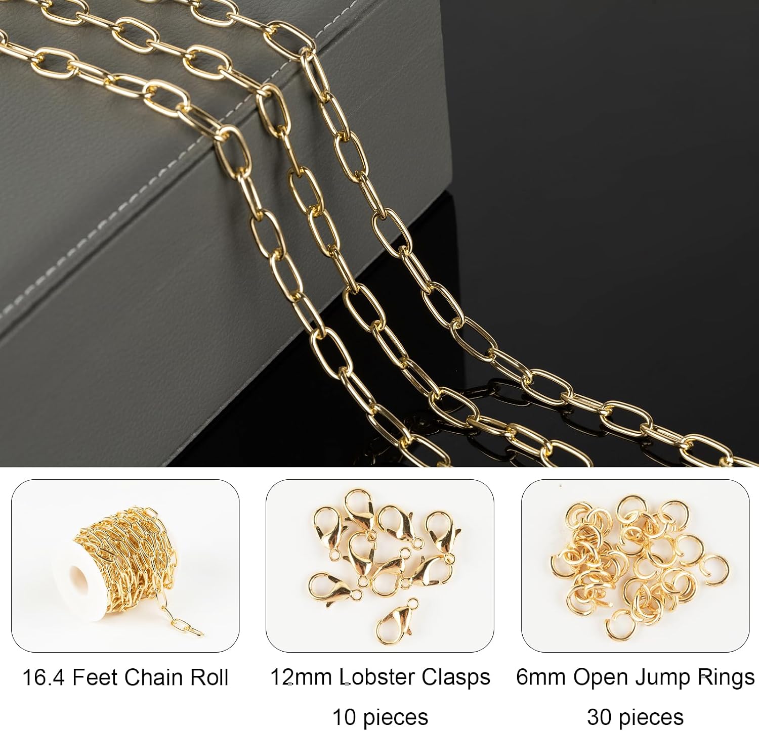 Jabogrii 5 Meters Gold Plated Aluminum Jewelry Making Chains Oval Paperclip Cable Chain Craft Chain for Jewelry Making