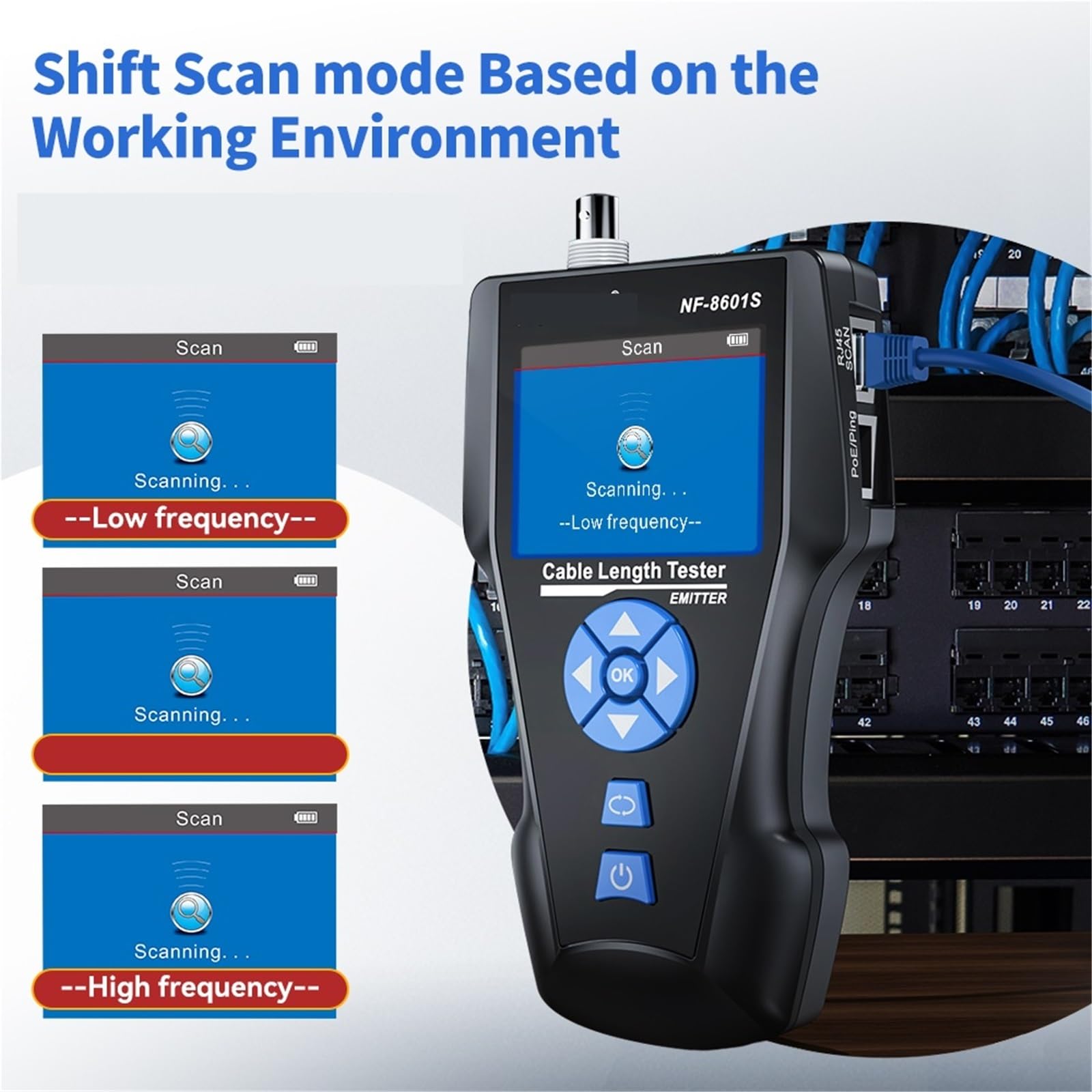 Tester for cavi di rete con PoE/PING Cable Tracker POE Misura lunghezza Wiremap Strumenti Prove di trasmissione