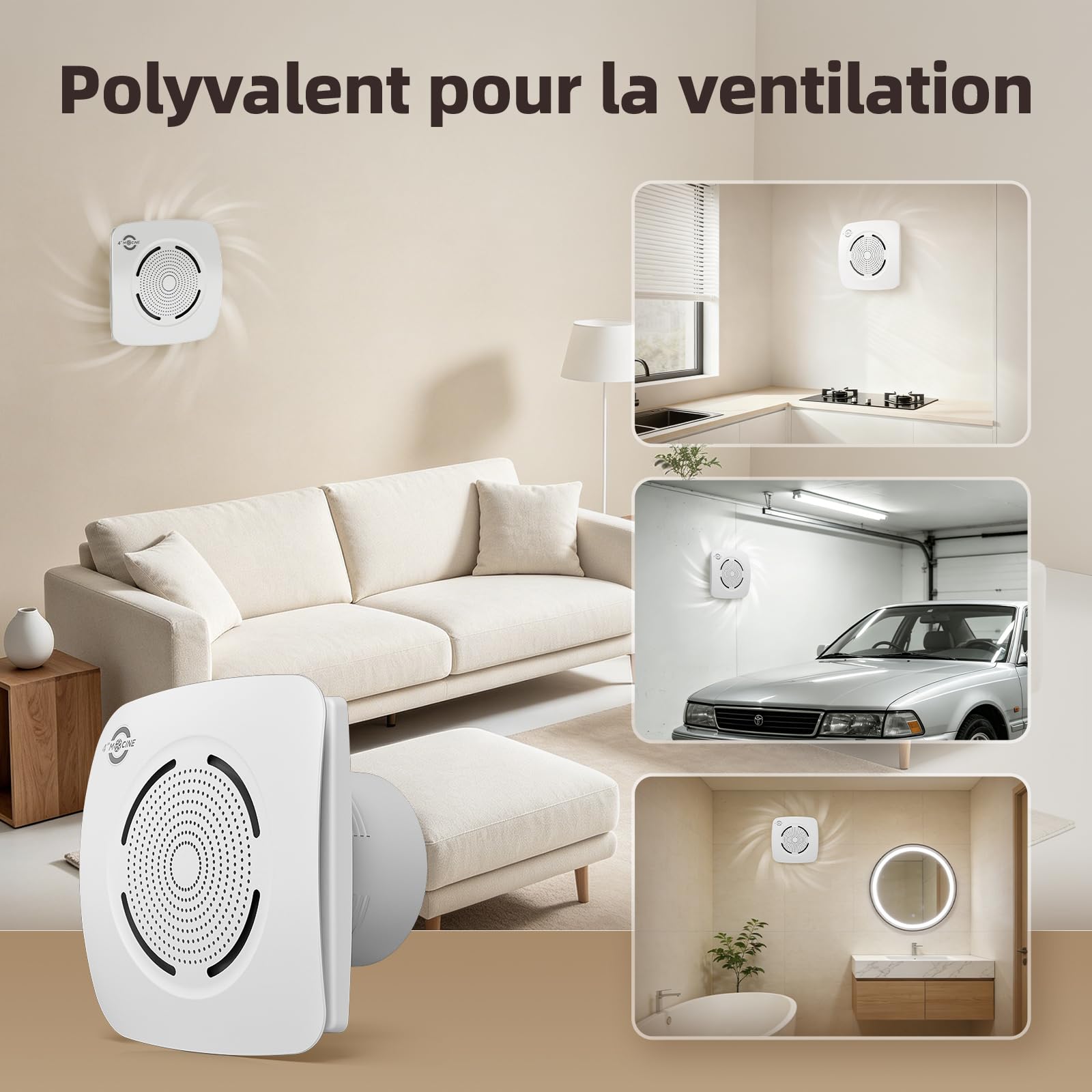 MOCINE Extracteur d'Air 100 mm, Débit d'Air 130 m³/h, Blanc | 50 % PC+ABS, Roulements à billes doubles, Protection contre la surchauffe, Plus de 30000h de durée de vie