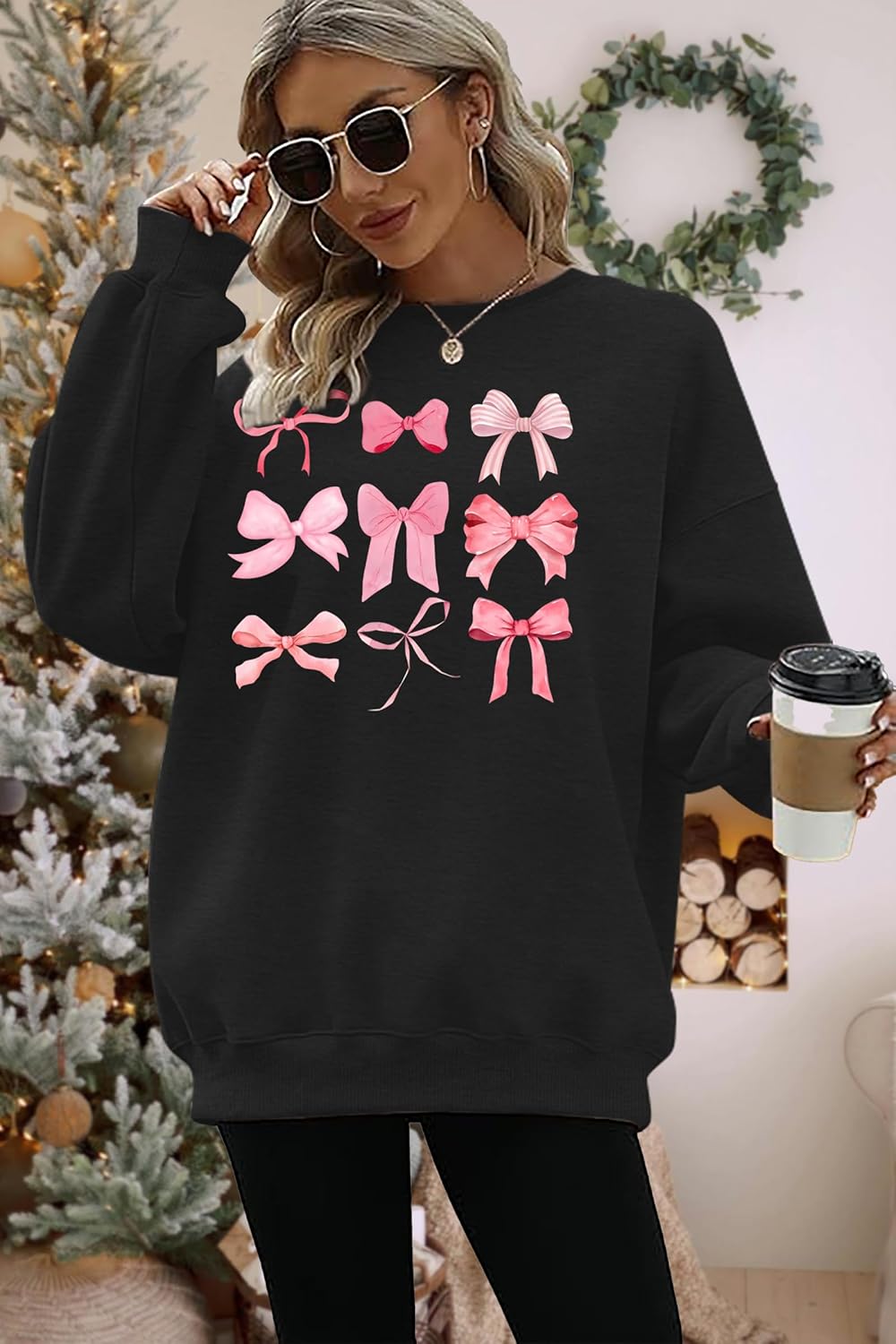 Bow Sweatshirt Women: Oversized Crewneck Sweatshirt Coquette Bow Shirt Long Sleeve Pullover Tops - Image 5