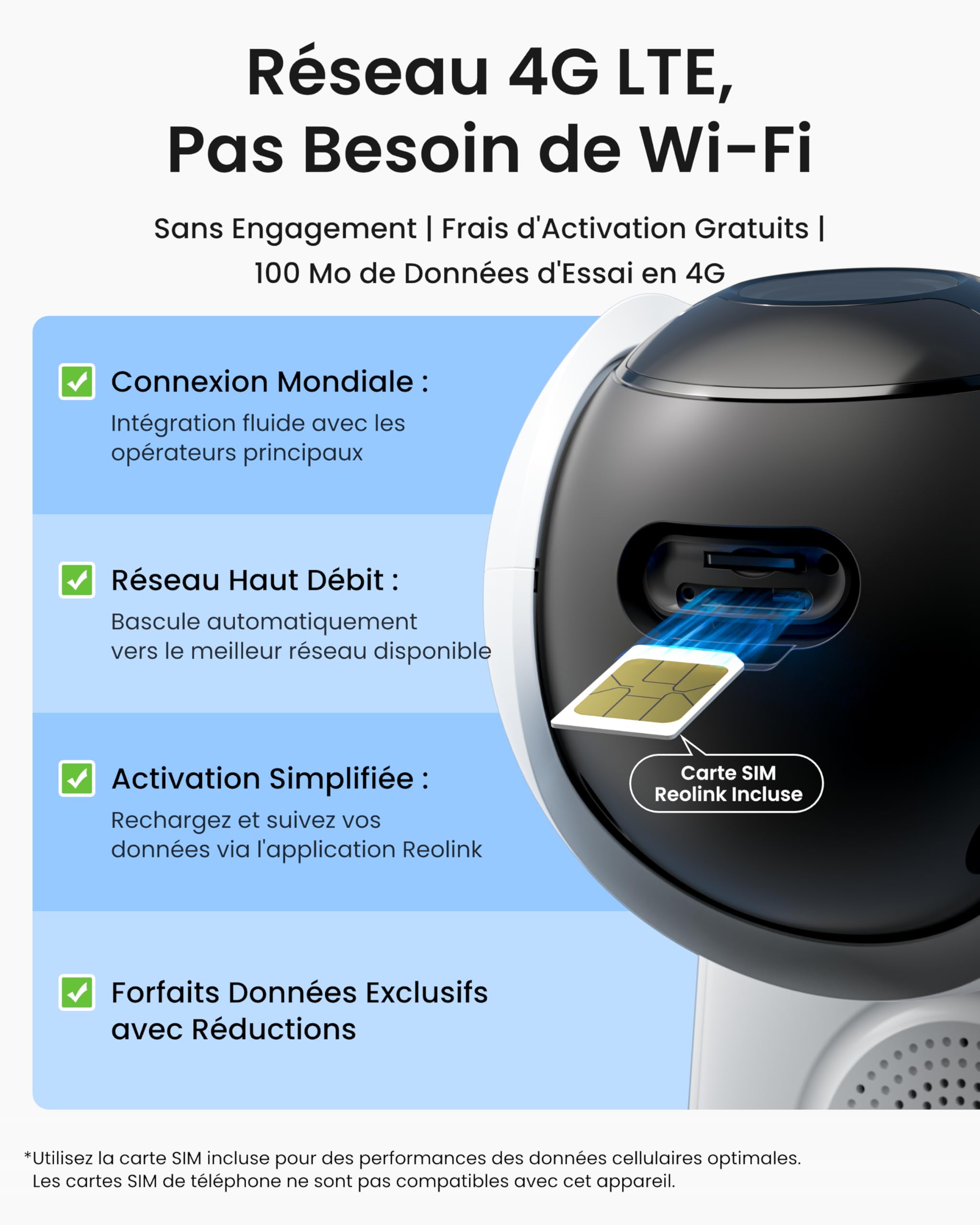 Reolink 4G LTE Camera Exterieur Solaire 4MP, Autonomie 180J, Altas Go PT