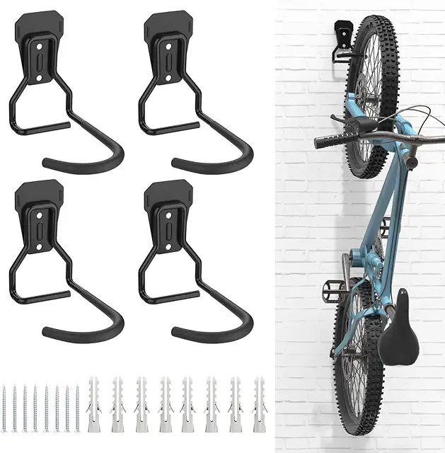 Lot de 4 Crochets Vélo Mural Robuste Noir - Support de Rangement Garage