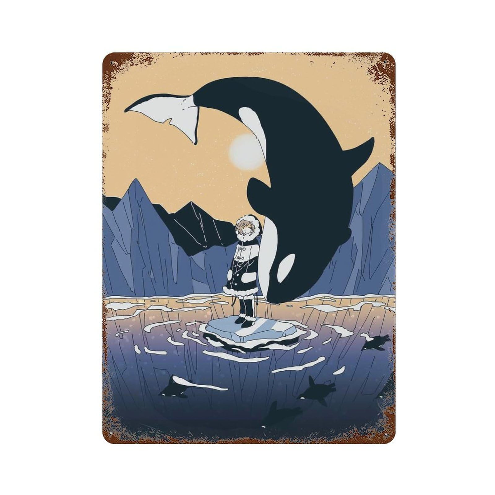 Arctic Encounter Girl And Orca Retro Metal Sign 15.7"x11.8", for Garage, Bar And Workshop Decor, Shabby Chic Decor