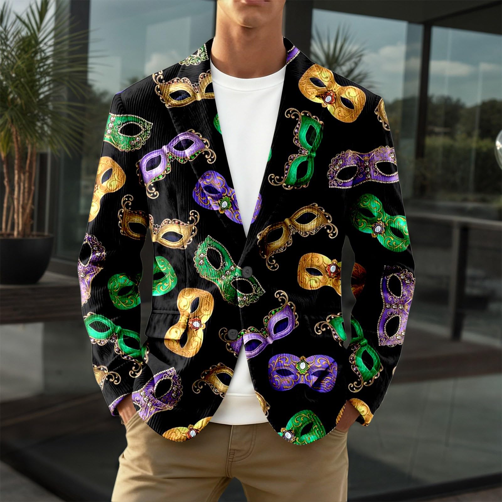 Blazer Uomo Sportivo,Giacca in Velluto a Coste con Stampa carnevalesca Stile Casual da Matrimonio Formale da Uomo per Affari