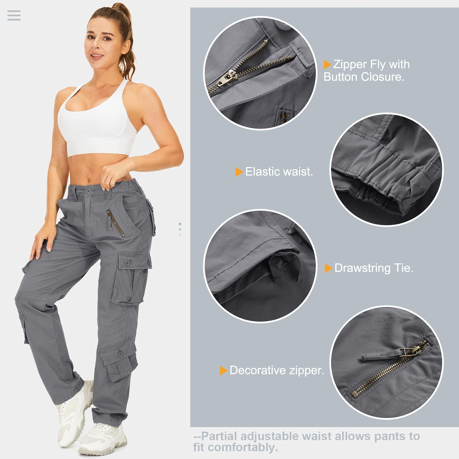 Alfiudad Womens Cargo Pants with Pockets, Women's Casual Military Army Hiking Combat Tactical Work Pants Trousers - Image 4