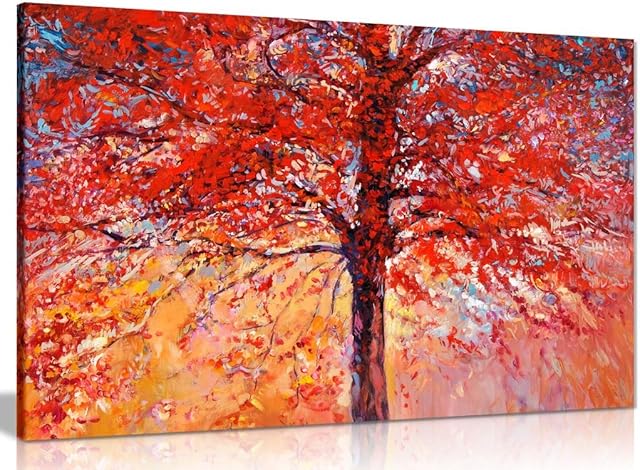 Abstract Oil Painting Red Autumn Tree Modern Canvas Wall Art Picture Print (18x12in)