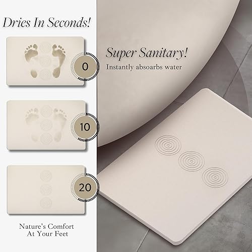 Miniatura 3 de TULA Tapete de baño de piedra de tierra de diatomeas, súper absorbente, de diatomita, de secado rápido, antideslizante, para suelo de baño, encimera