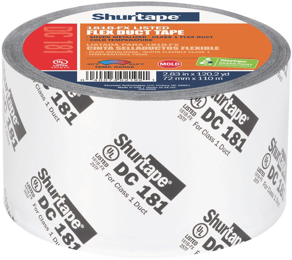Shurtape DC 181 UL 181B-FX Listed/Printed Film Tape, 72mm x 110m, Metalized Print, 1 Roll (207113)