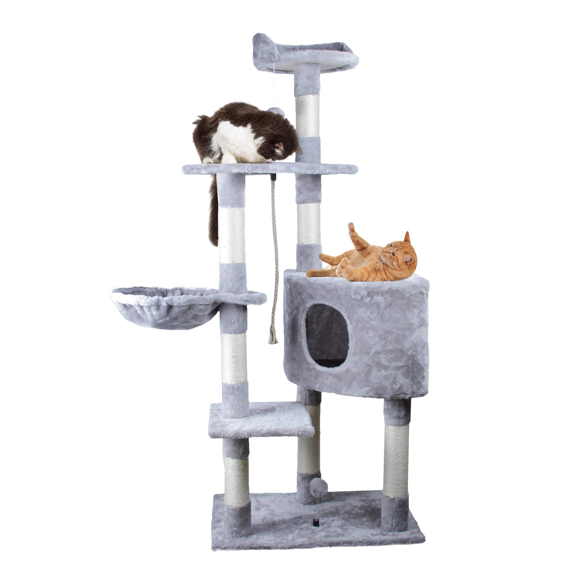 Arbre à chat avec panier suspendu de maison pour des siestes en hauteur