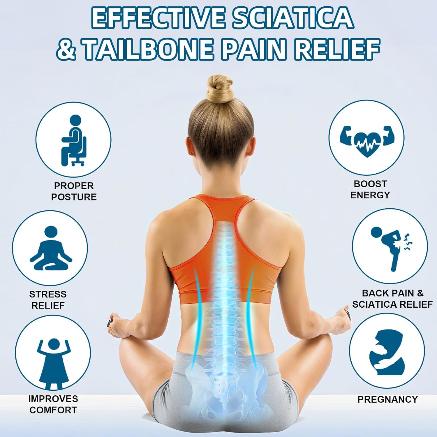 Extra Large Seat Cushion - Memory Foam Cushion for Office Chair, Car Seat, Airplane - Sciatica & Hip & Coccyx Pain Relief Desk Chair Cushion for Long Sitting Office Workers, Car Drivers - Image 5