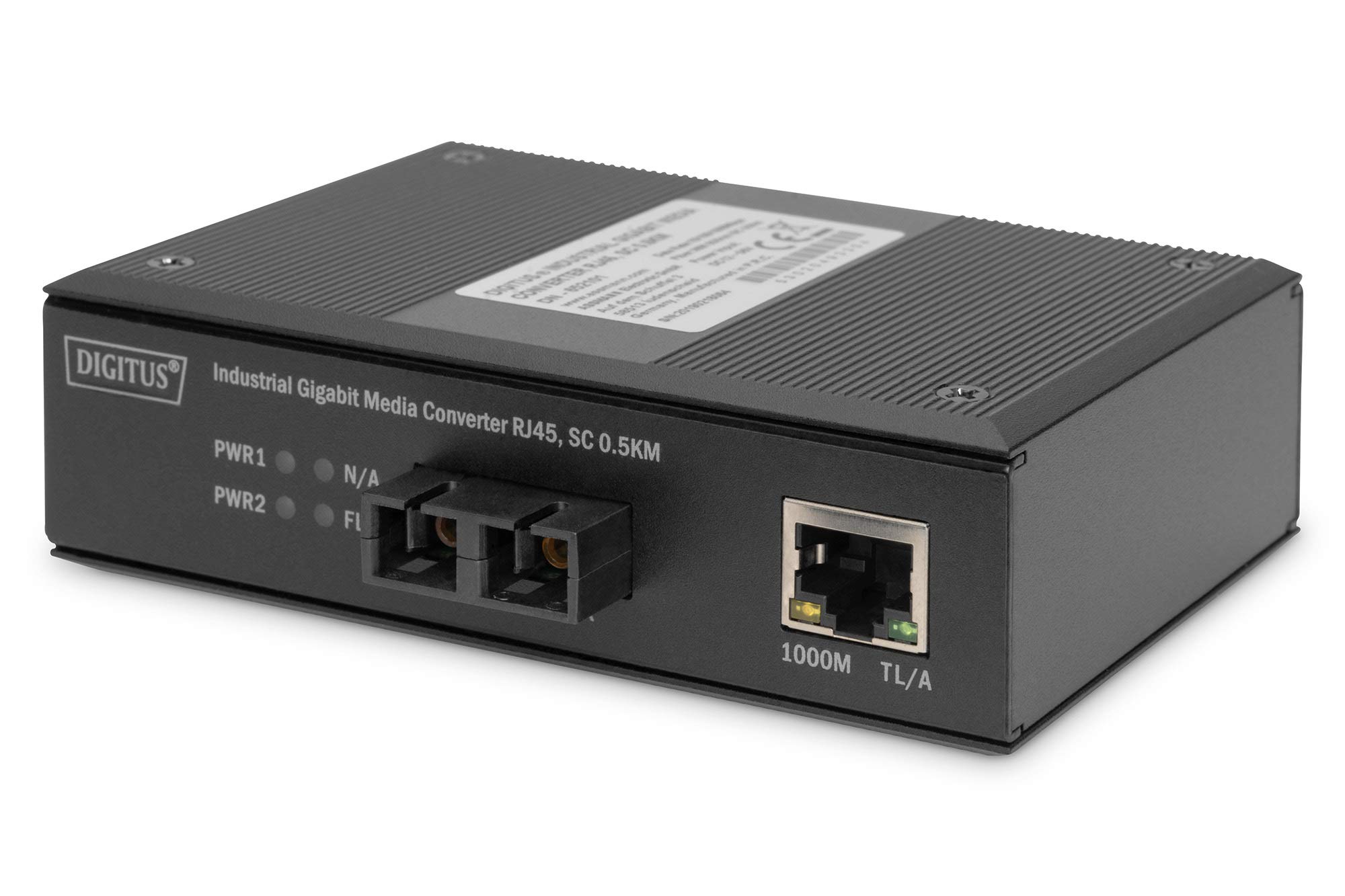 DIGITUS DIN-Rail Medienkonverter - Multimode - Gbit Ethernet - RJ45 / SC - 850nm Wellenlänge - Bis 0.5km - Schwarz