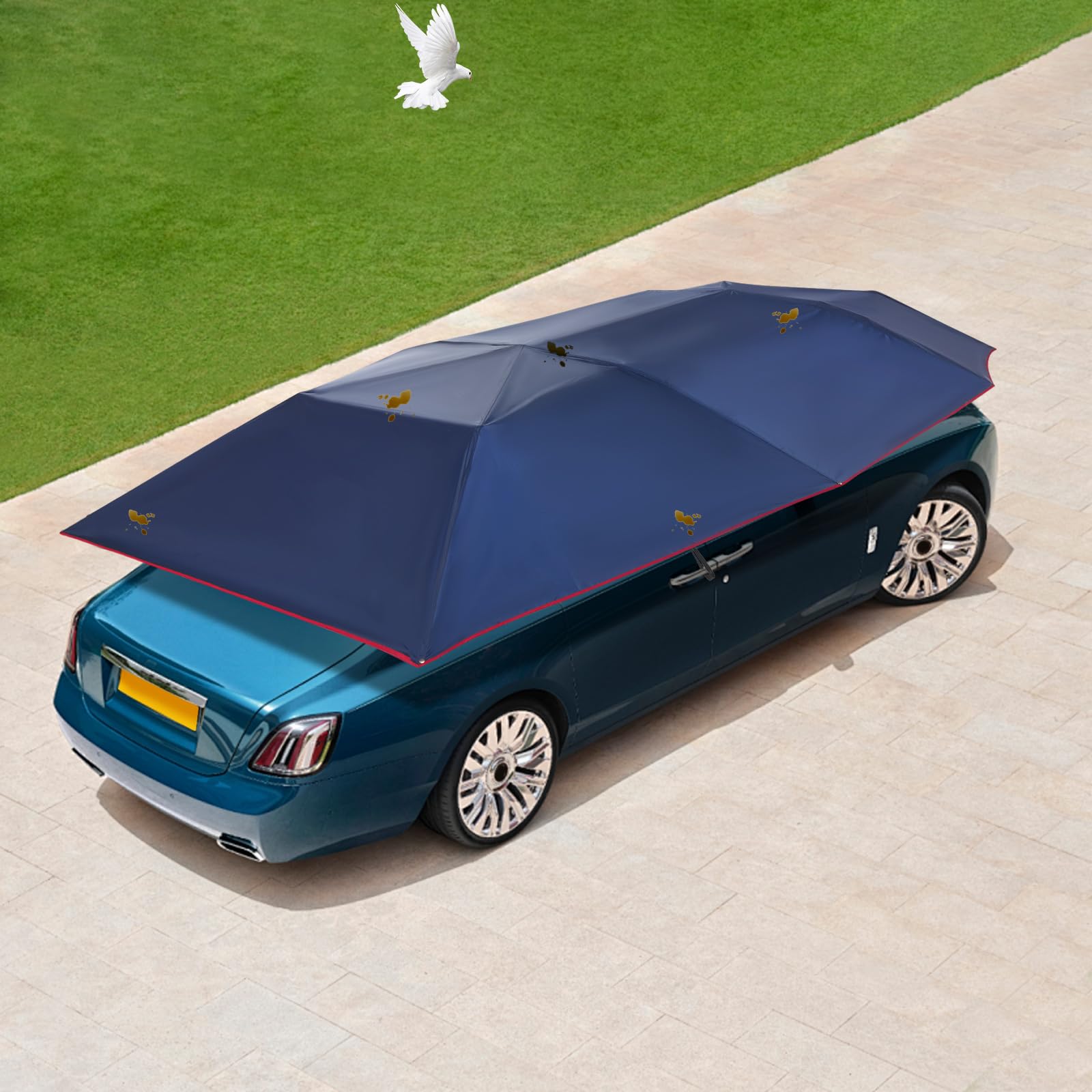 Tenda semiautomatica per auto, 4,2 x 2,2 m, pratica copertura per ombrellone per auto con fibra di vetro e rivestimento argentato, portatile, antivento, protezione solare, per parcheggio all'aperto