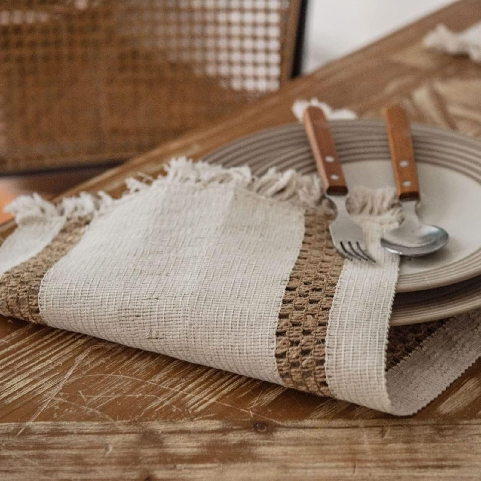Runner da tavola in macramè con nappe a mano, stile rustico bohémien, in cotone e lino, tessuto di cotone all'uncinetto, decorazione per la casa, tovaglia per cucina, decorazione per la tavola