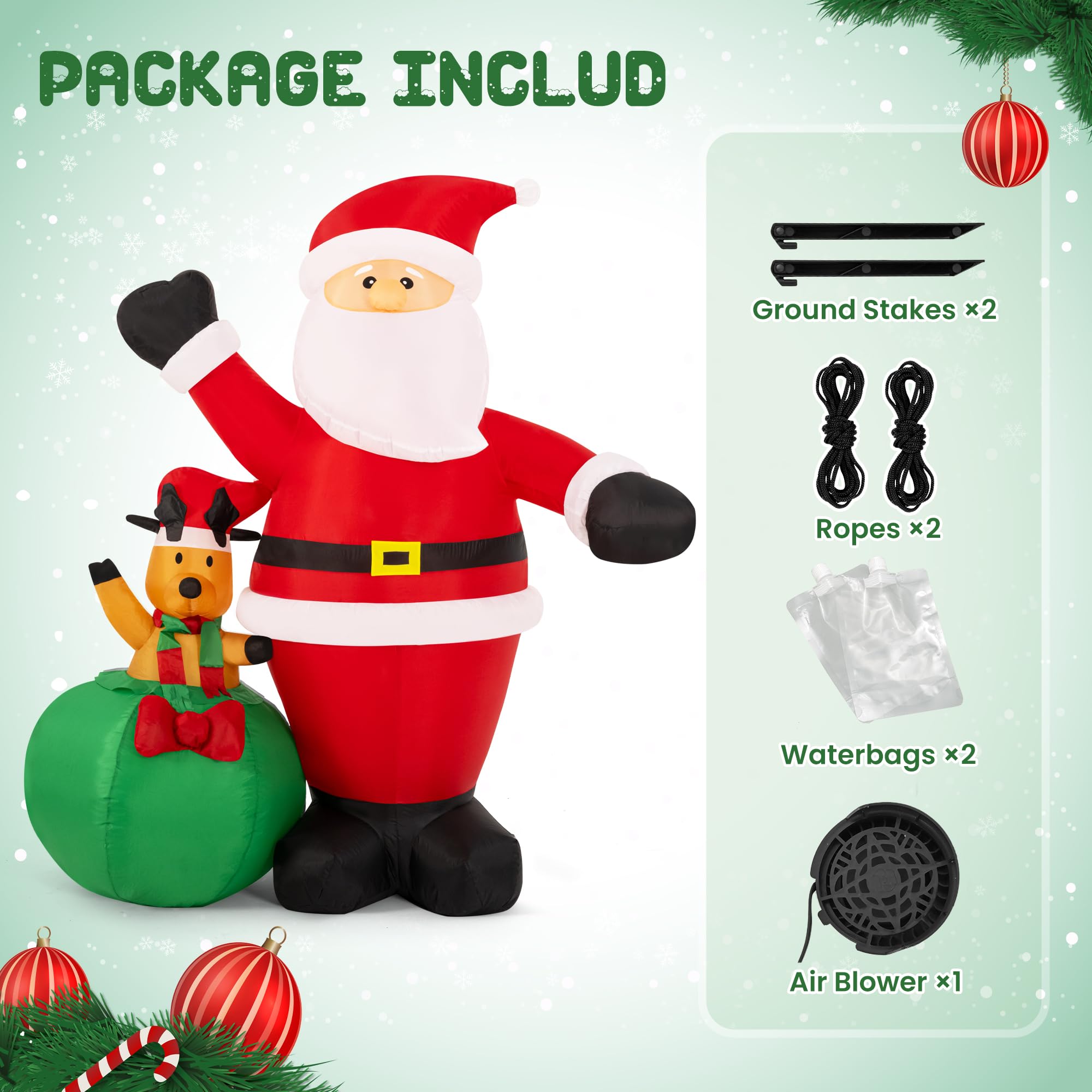 Solpex Décoration Gonflable de Noël - 180 cm - Père Noël avec élan - Convient pour Les fêtes de Noël en extérieur, Le Jardin, la pelouse, la terrasse