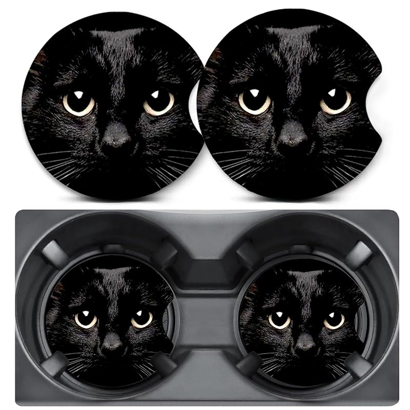 Porta-Copos Automotivo de Neoprene com Estampa de Gato Preto LMZLJZ BD-01, 2 unidades