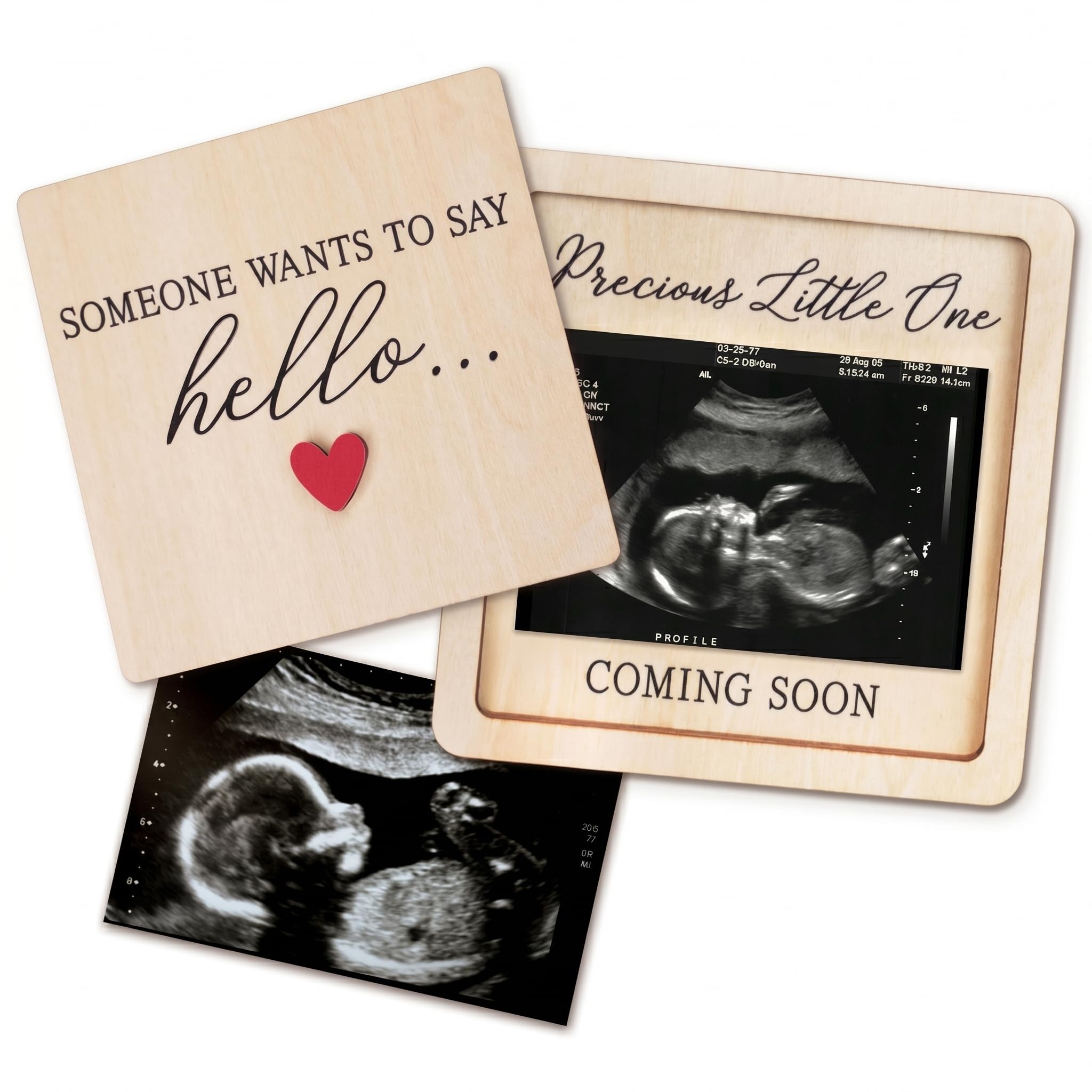 Baby Scan Photo Frame, Pregnancy Announcement Sign for Grandparents, Parents, Wooden Baby Announcement Sign with Hello Keepsake, Thoughtful Gifts for Expecting Mums