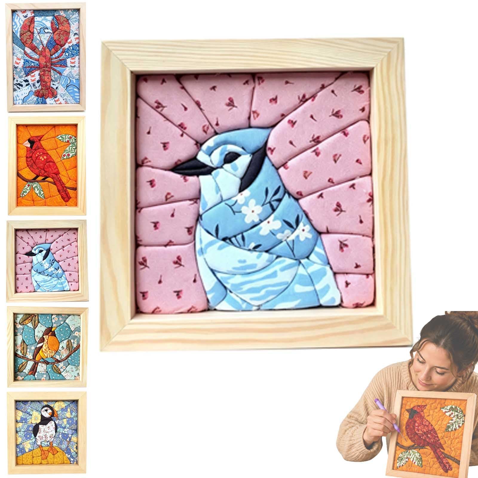 DIY No-Sew Fabric Mosaic Wall Art Craft Kit with Frame & Tools