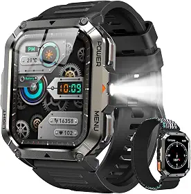 Relógio Inteligente Militar 2.01 Polegadas à Prova d'Água IP68 Bateria 900mAh 20 Dias Bluetooth Chamada 100+ Modos Esportivos Bússola Lanterna