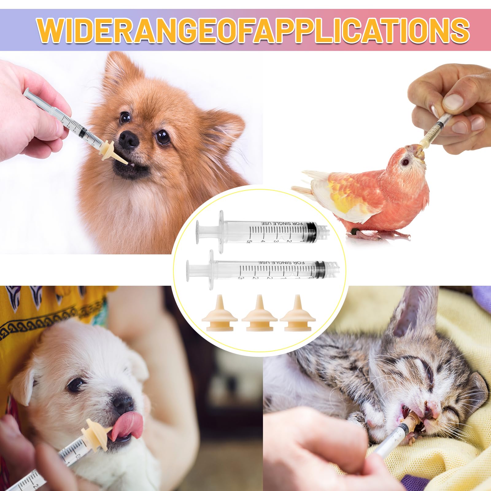 Lucxhcky 14PCS Pet Nursing Kit with 1ml 3ml 5ml 10ml Syringes 4 Short and 4 Long Teats 2 Large Bottles for Newborn Kittens Puppies Anti Choke Feeding Set - Image 4