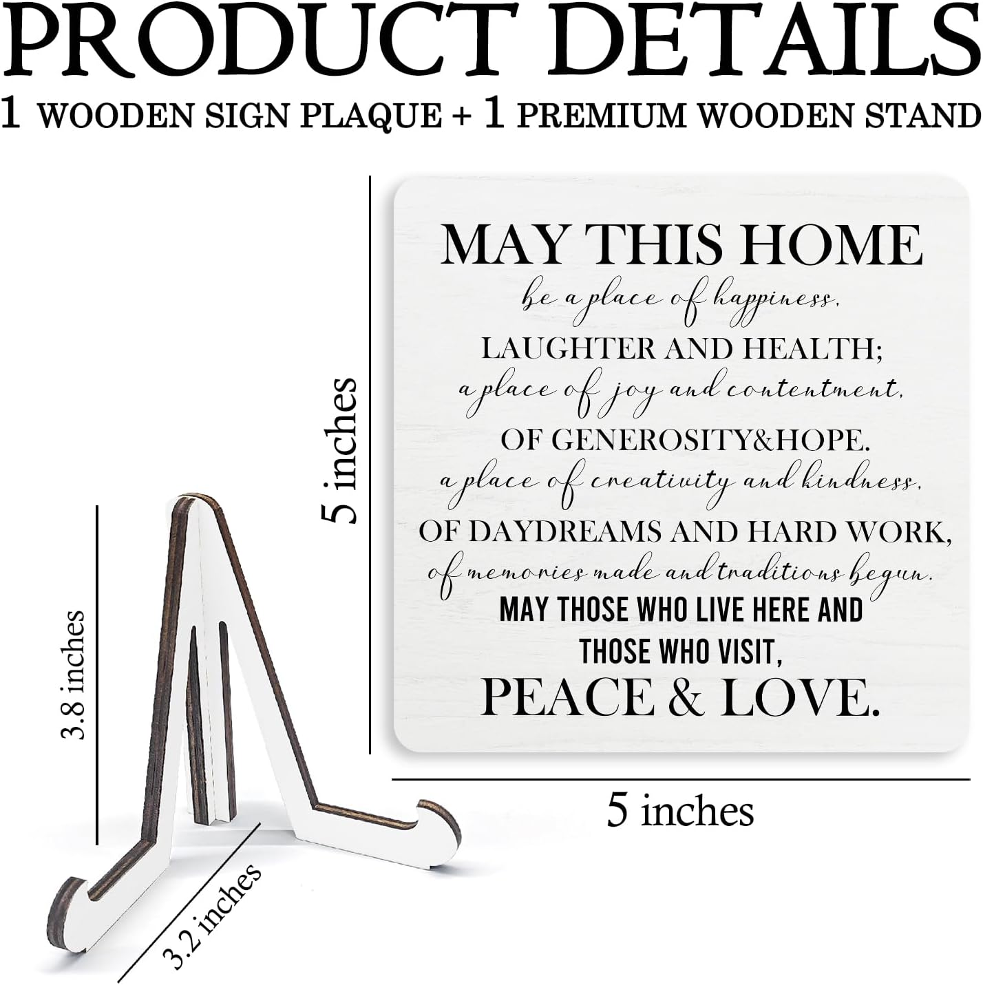 New Home Housewarming Wooden Decor 5"X5", May This Home Be a Place of Happiness Wooden Desk Table Stand Sign, House Warming Decorative Gifts for Man Woman Couple - Image 6