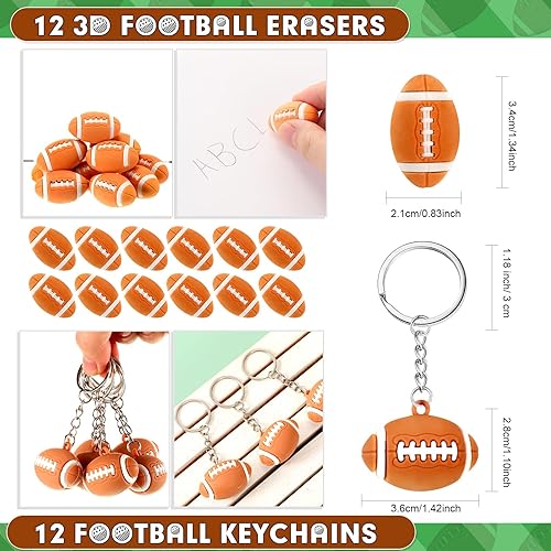 Miniatura 3 de 110 recuerdos de fiesta de fútbol incluyen 12 bolsas de regalos de fútbol, 12 silbatos de fútbol, 12 borradores de fútbol 3D, 12 llaveros, 12