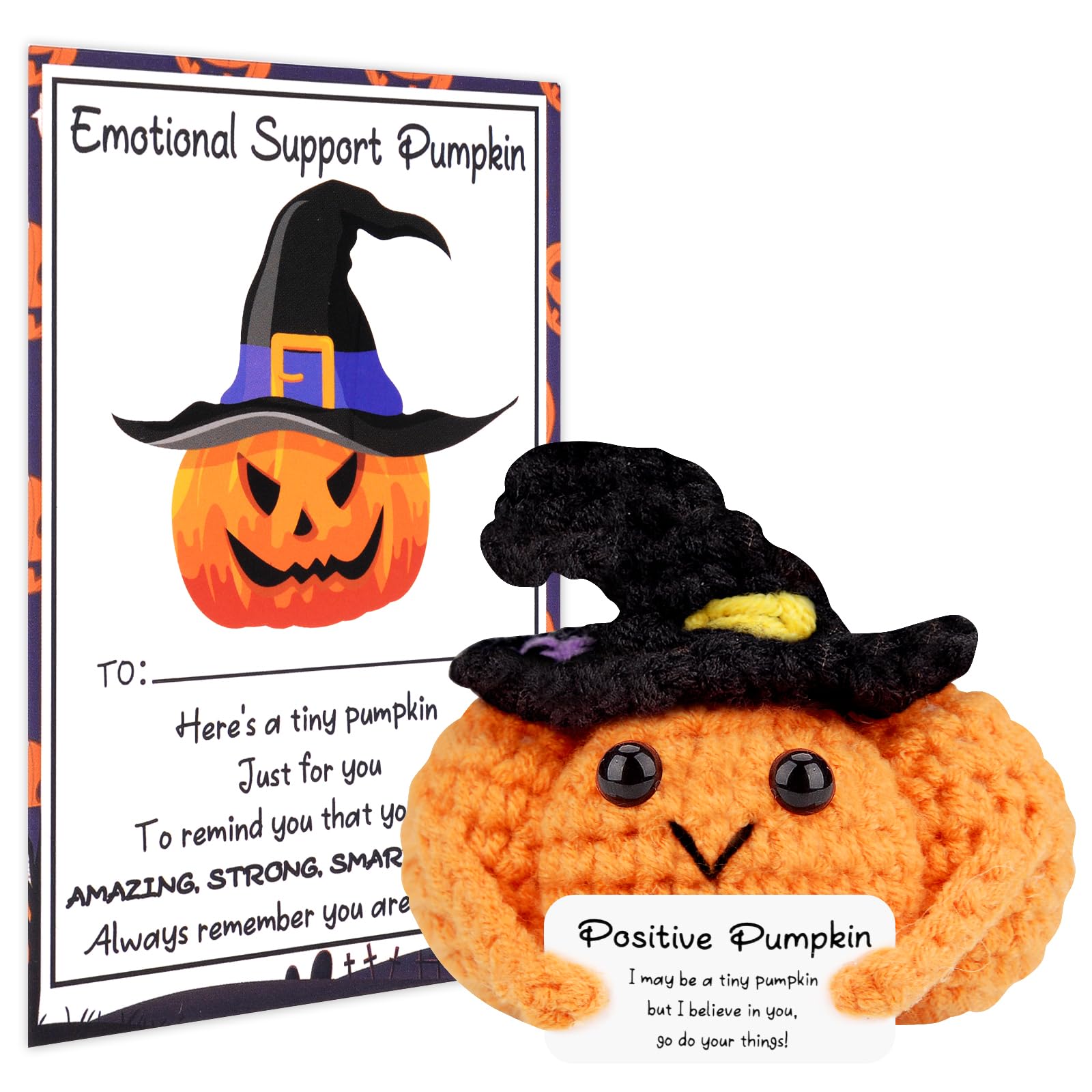 magimagi Positive Pumpkin, Halloween Boo Basket Gifts, Emotional Support Gift, Positive for Her Women Men Kids, Cute Crochet Stuff, Halloween Decorations