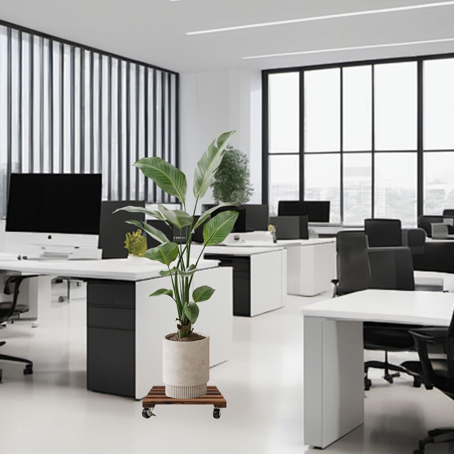 12 Inch Wooden Plant Caddy with Wheels, 4 Pack Rolling Plant Stand, Heavy Duty Indoor Outdoor Use, 360° Lockable Casters, Brown, Supports 132 lbs