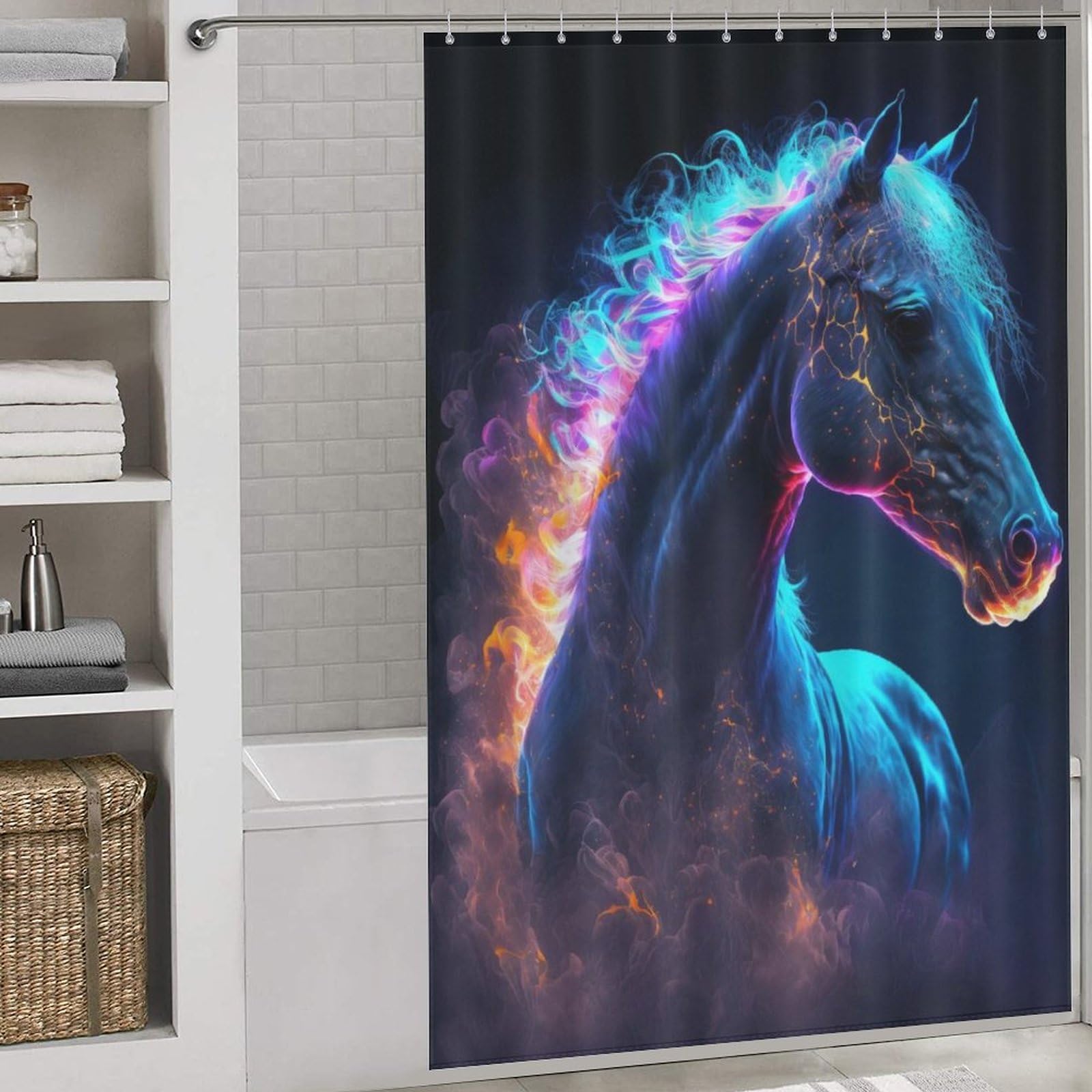 Rideau de douche cheval galaxie imperméable contre les éclaboussures