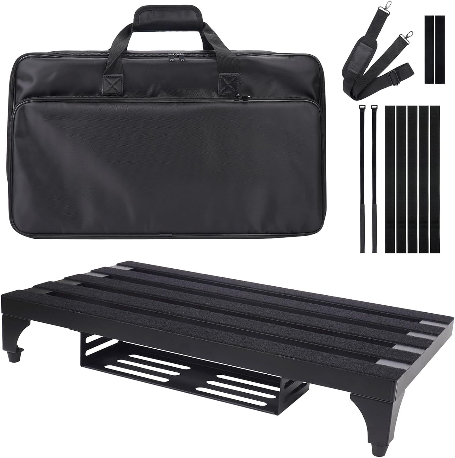 22" x 12.5" Aluminum Alloy Guitar Pedal Board with Power Supply Tray, Carry Bag & Mounting Tapes Included (Black, APB-22BK) 22" x 12.5" Black