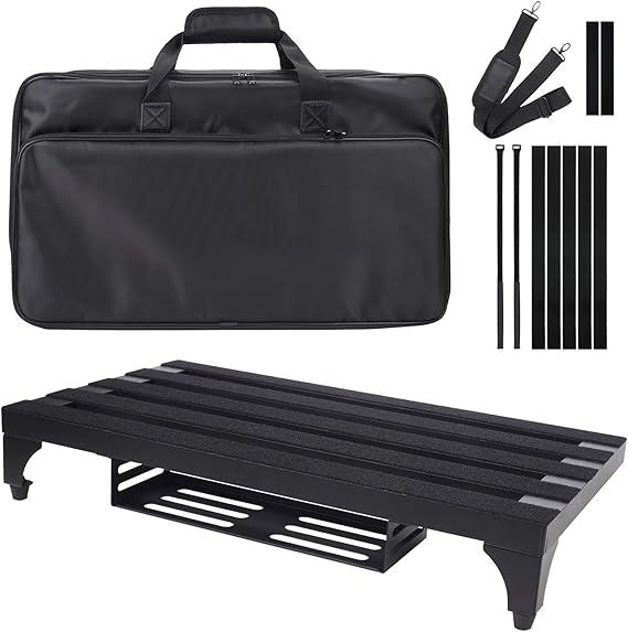22" x 12.5" Aluminum Alloy Guitar Pedal Board with Power Supply Tray, Carry Bag & Mounting Tapes Included (Black, APB-22BK)