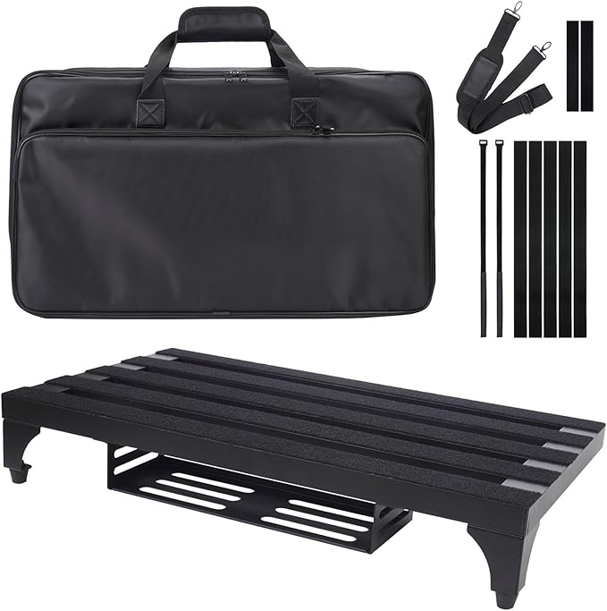 22" x 12.5" Aluminum Alloy Guitar Pedal Board with Power Supply Tray, Carry Bag & Mounting Tapes Included (Black, APB-22BK)