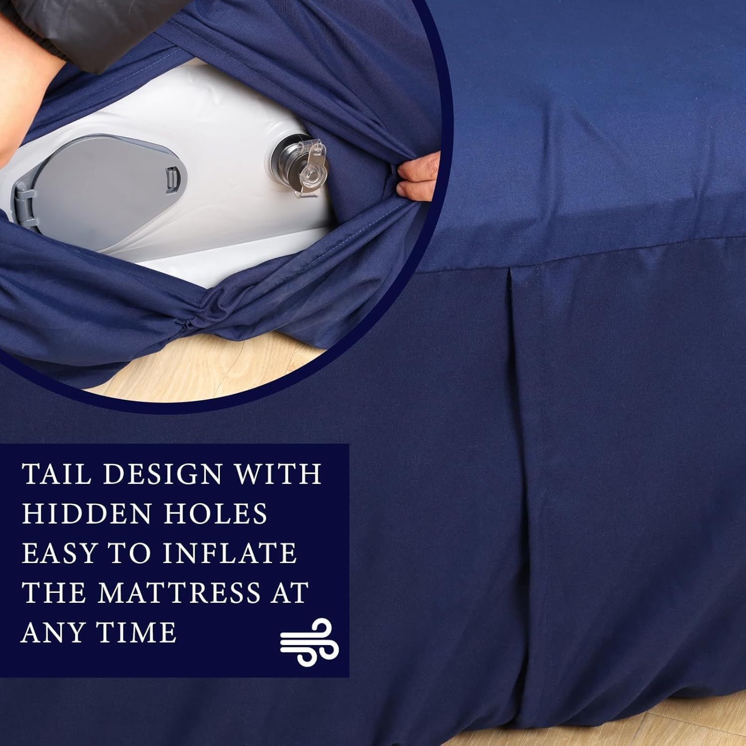 AEHISDHIE Air Mattress Sheets - 4 Pieces Set - Suitable for Inflatable mattresses 16 to 24 inch deep - can be inflated Without disassembly, Convenient, Sturdy,(Blue，King)