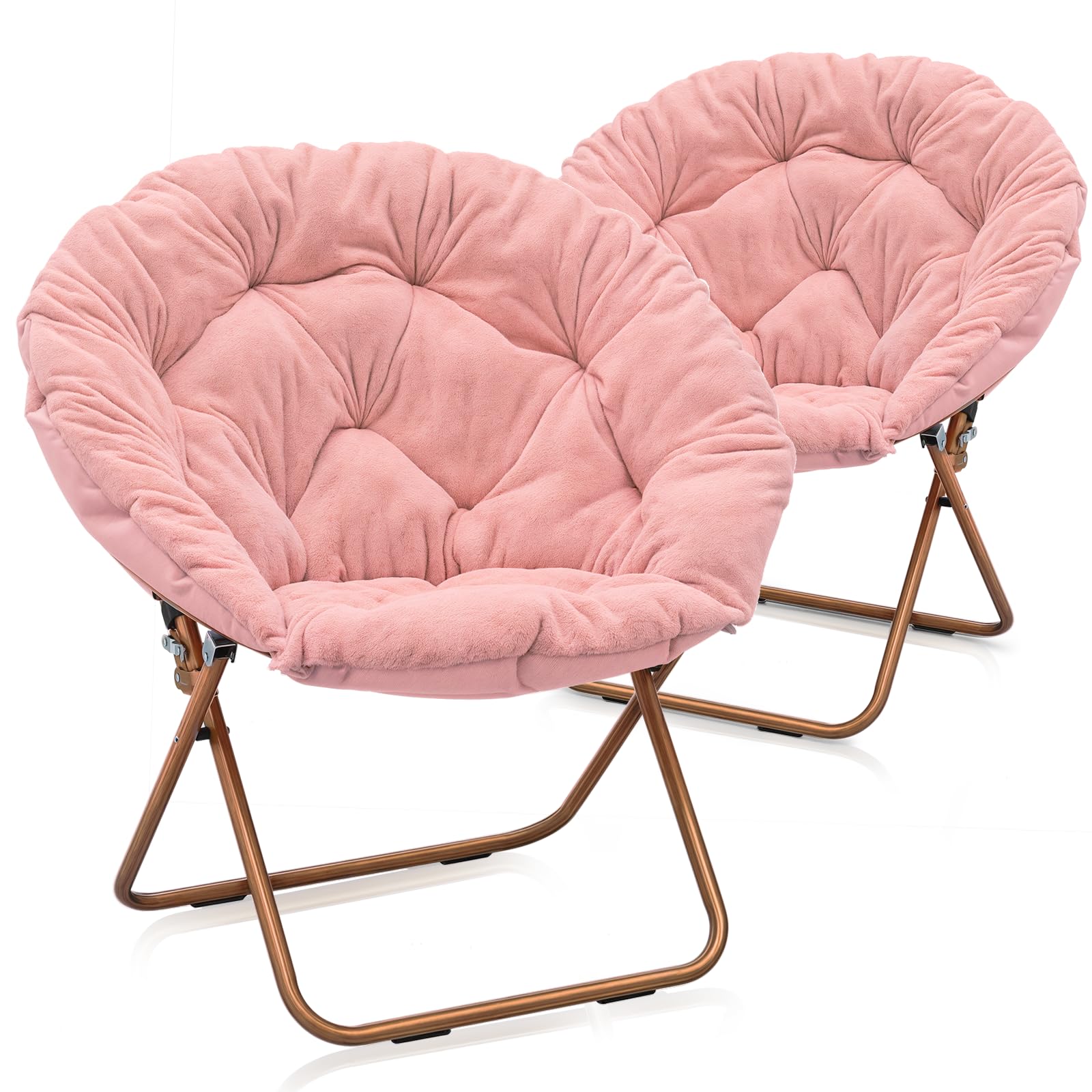 Photo 1 of Round Folding Faux Fur Saucer Chair for Bedroom Living Room Dorm Foldable Metal Frame Oversized Large Comfy Furry Padded Soft Lounge Lazy Cozy Moon Chair for Adults (Pink, 2 Pieces)