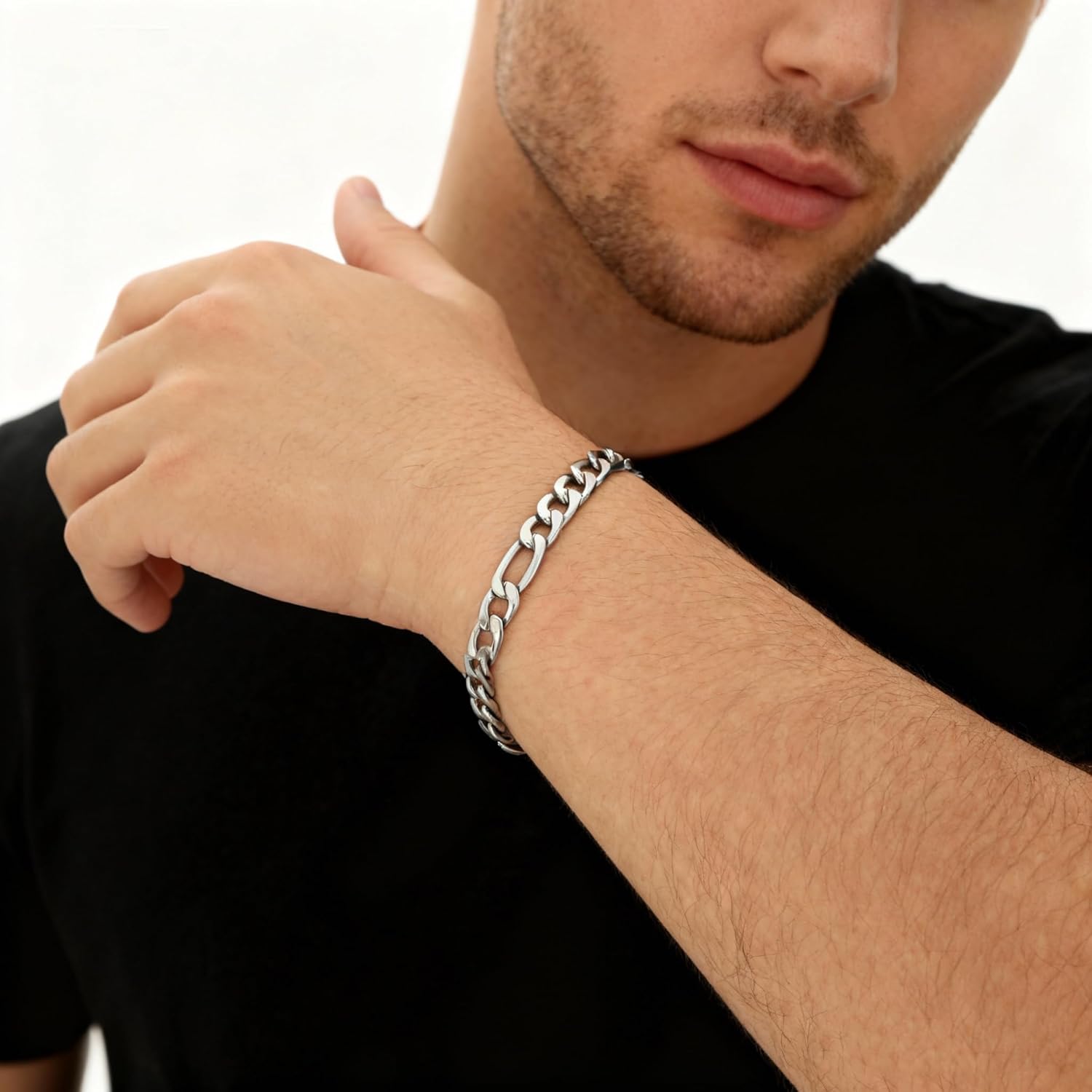 CaptainSteeL Stainless Steel Bracelet for Men,Figaro Chain Bracelet with Gift Box(7MM Width,7/7.5/8/9inch Length,Silver/18K Gold Plated) - Image 5