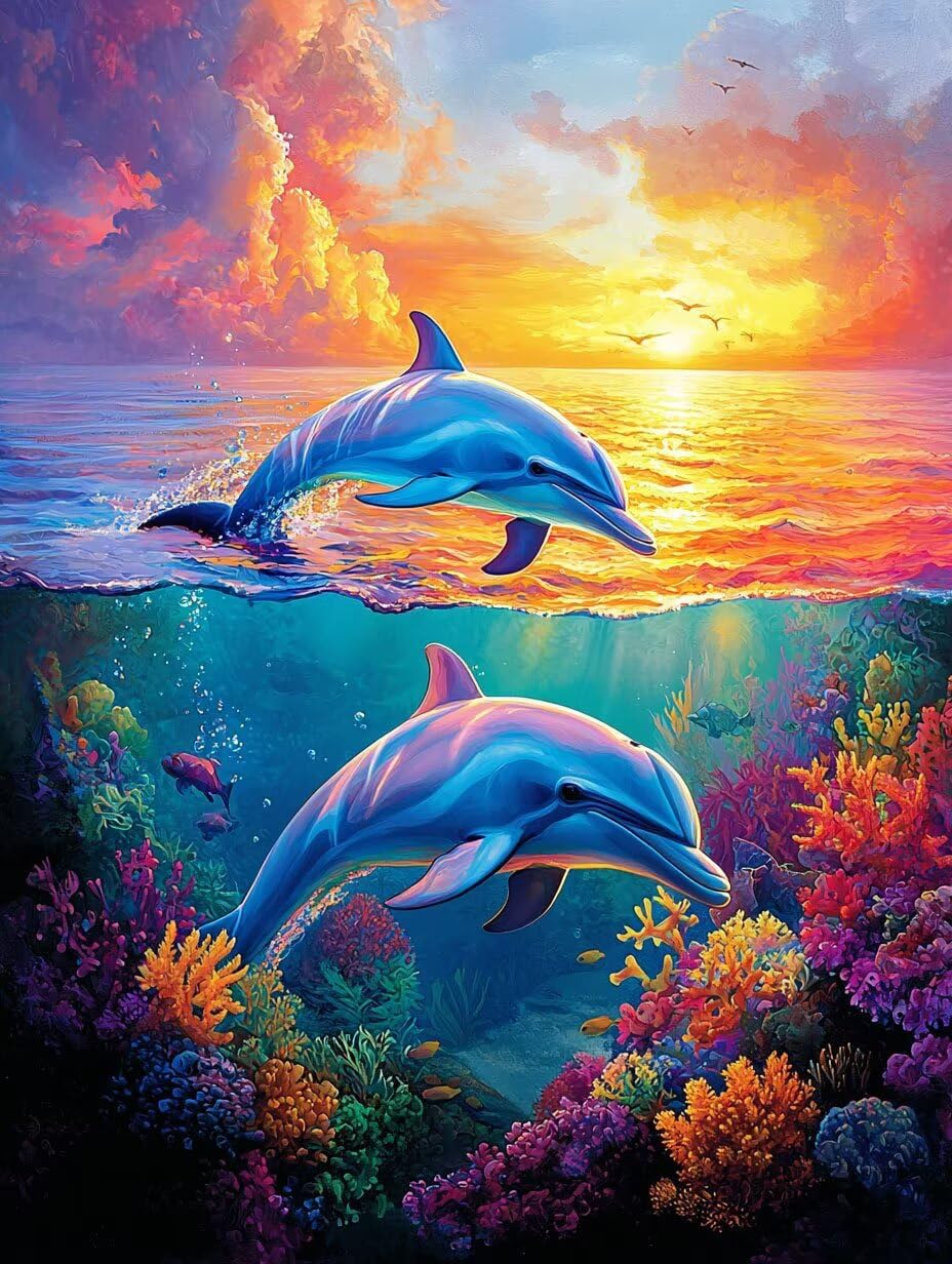 WEISHIWE Koral i delfin Malowanie według liczb dorosłych, 60x80cm w-852