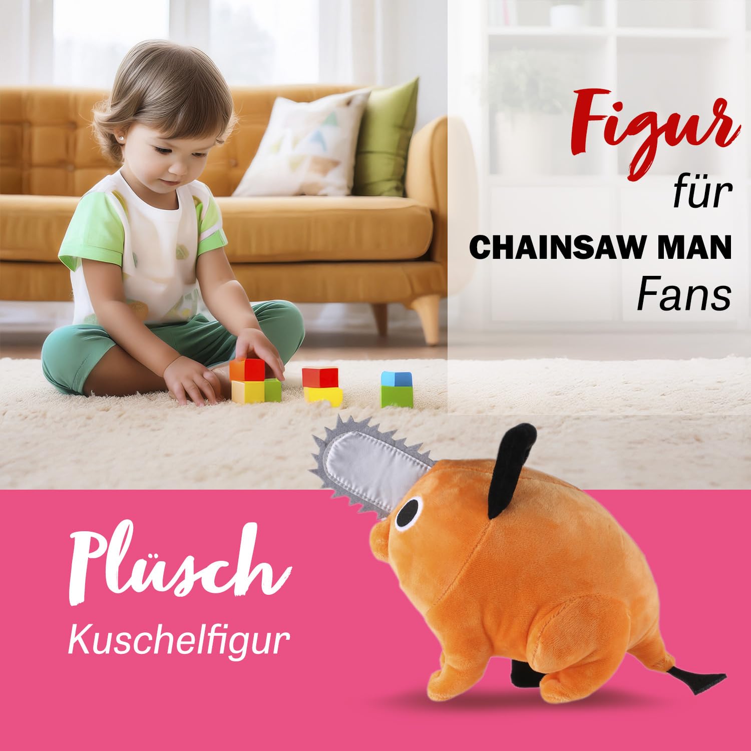 Play by Play Chainsaw Man Pochita Plüschtier Kuscheltier, Stofftier Figur < Sitzend mit offenen Auge 32cm + Mini Plüsch >