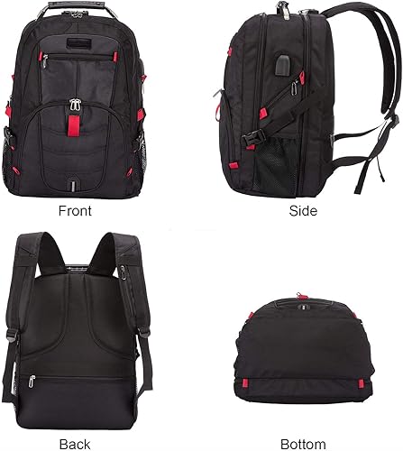 Miniatura 8 de Mochila grande de viaje y para laptop, de 17-17.3 pulgadas, es impermeable, antirrobo, con cerradura y puerto de carga USB, para negocios, escuela,