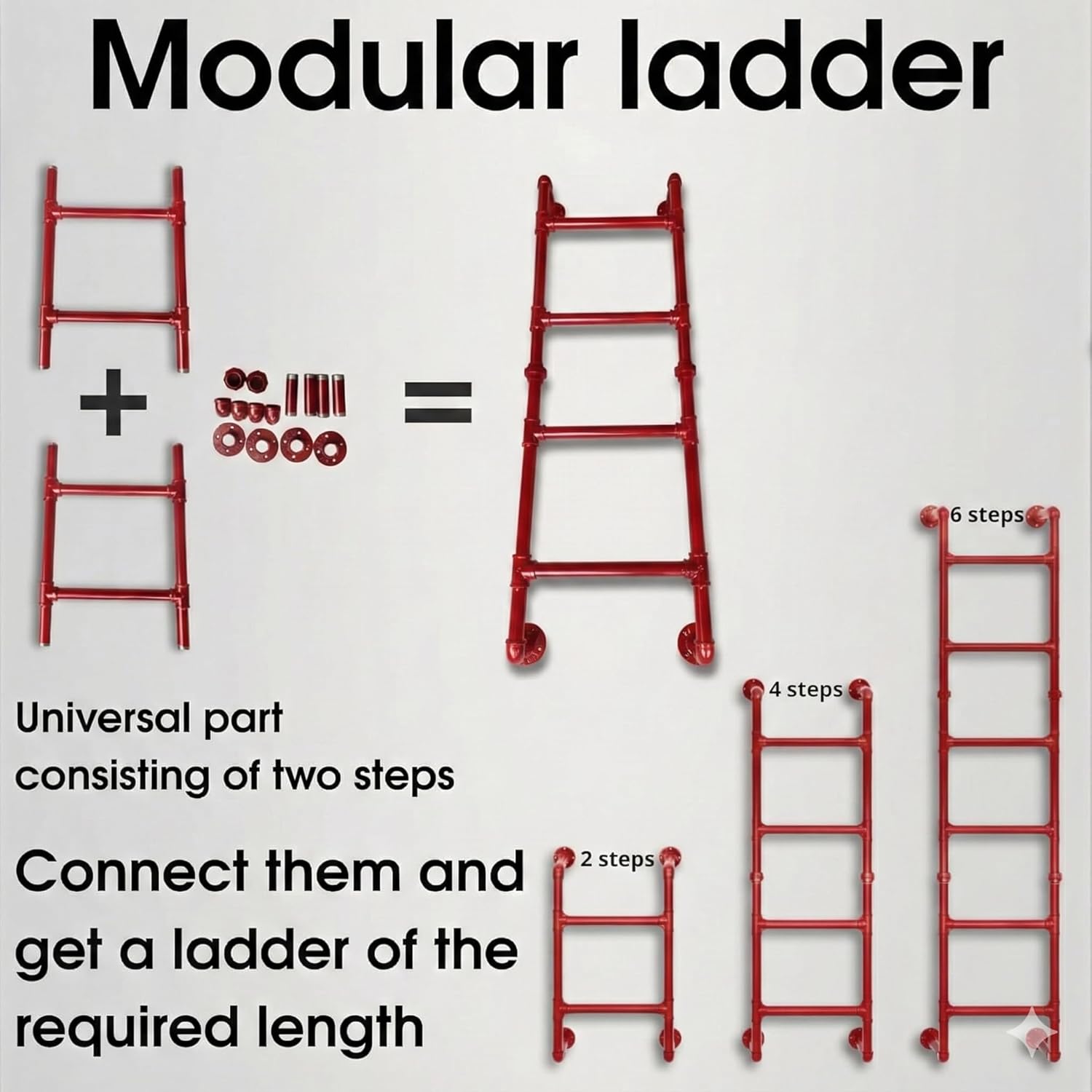 Wall Mounted Modular Ladder - 4-Rung Egress Ladder for Window, Well, Loft, Warehouse, Blanket Rack - Indoor & Outdoor - Certified - Wall-Fixed 4 Step Ladder - Pipe Ladders for Home - Rust Resistant
