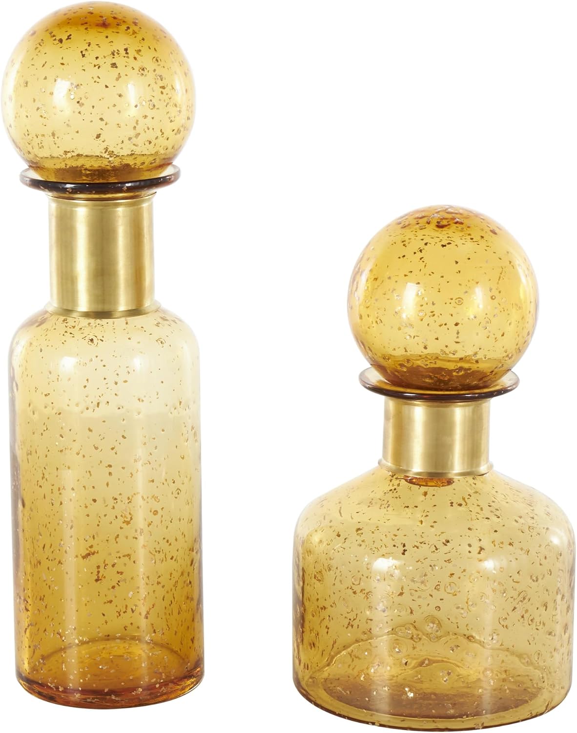 Deco 79 Glass Living Room Decorative Jars Speckled Ombre Decorative Container with Round Orb Tops, Set of 2 Jar with Lid 14", 10"H, Yellow