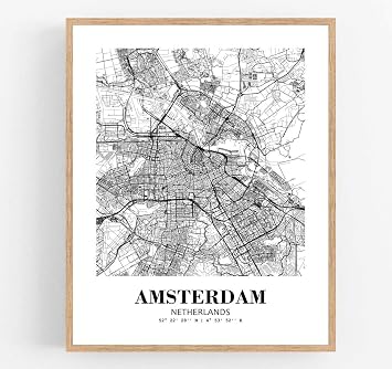 Eleville 8X10 Unframed Amsterdam Netherlands City View Abstract Road Modern Map Art Print Poster Wall Office Home Decor Minimalist Line Art Hometown Housewarming wgn239