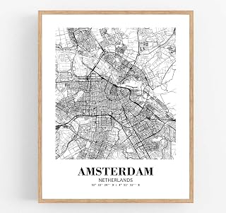 Eleville 8X10 Unframed Amsterdam Netherlands City View Abstract Road Modern Map Art Print Poster Wall Office Home Decor Minimalist Line Art Hometown Housewarming wgn239
