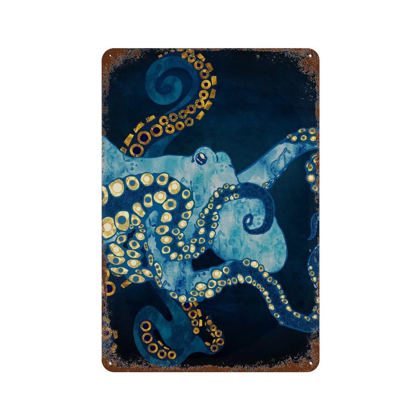 Decorative Tin Sign with Metallic Octopus VII Design 11.8"x7.9", for Farmhouse, Kitchen And Entryway Decor, Decorative Metal Wall Art
