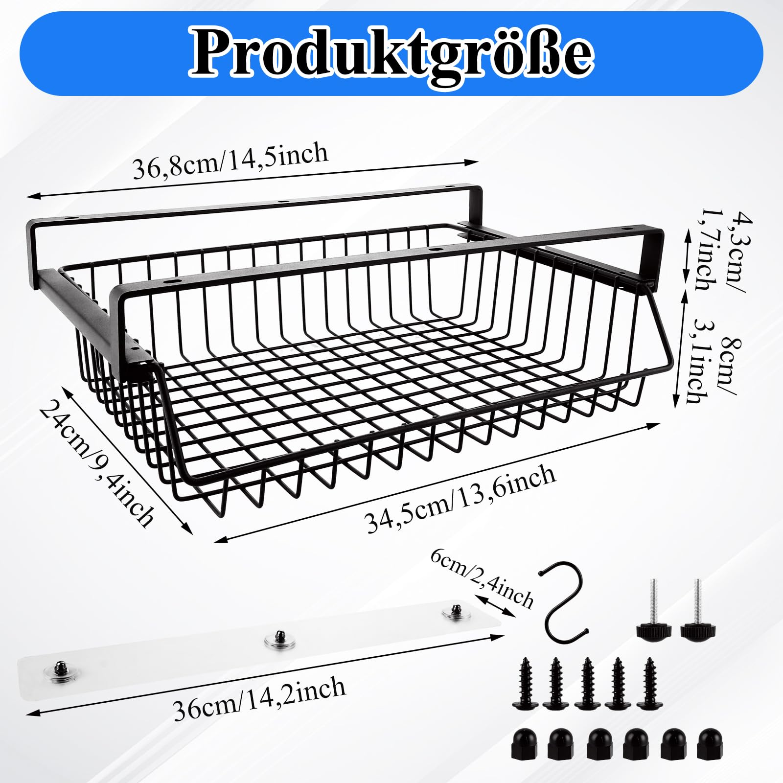 Metallgeflecht Versteckte Schublade, 37x25x11CM Große Kapazität Organizer, Metall unter Tisch Schubladenbox für Büro zu Hause Schule, Schwarz