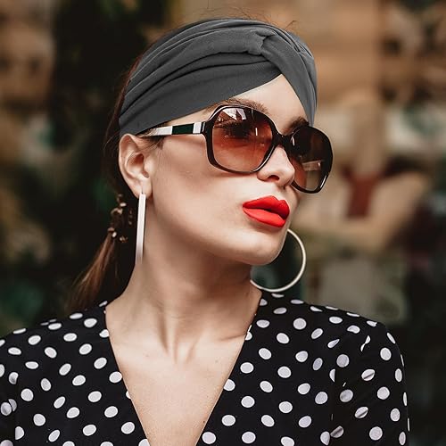 Miniatura 6 de S&N Remille Diademas anchas para mujer, banda para el cabello grande, diadema elástica antideslizante, accesorios con nudos torcidos, accesorios