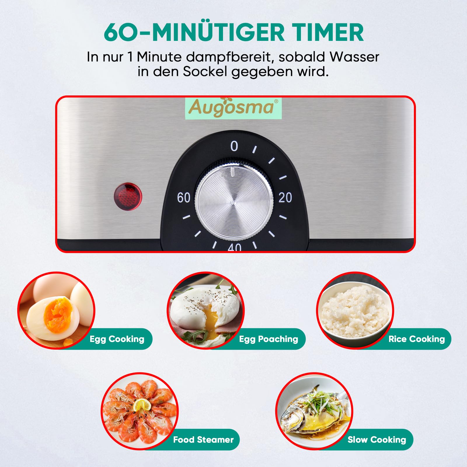Vaporiera elettrica a 2 piani per cucinare, vaporiera multi-verdure con cestelli impilabili senza BPA, cuoci-uova rapido con spegnimento automatico, ideale per verdure, frutti di mare